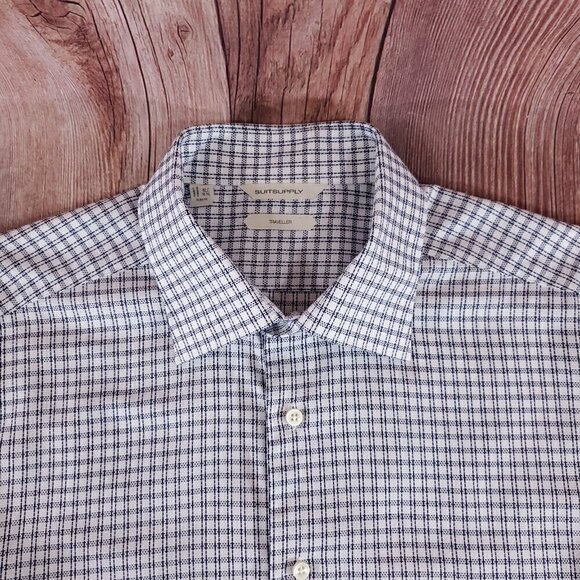 Suitsupply Mens Size 16.5L 42-7 Traveller Slim Fit LS Button Up Shirt White Blue - Picture 7 of 16